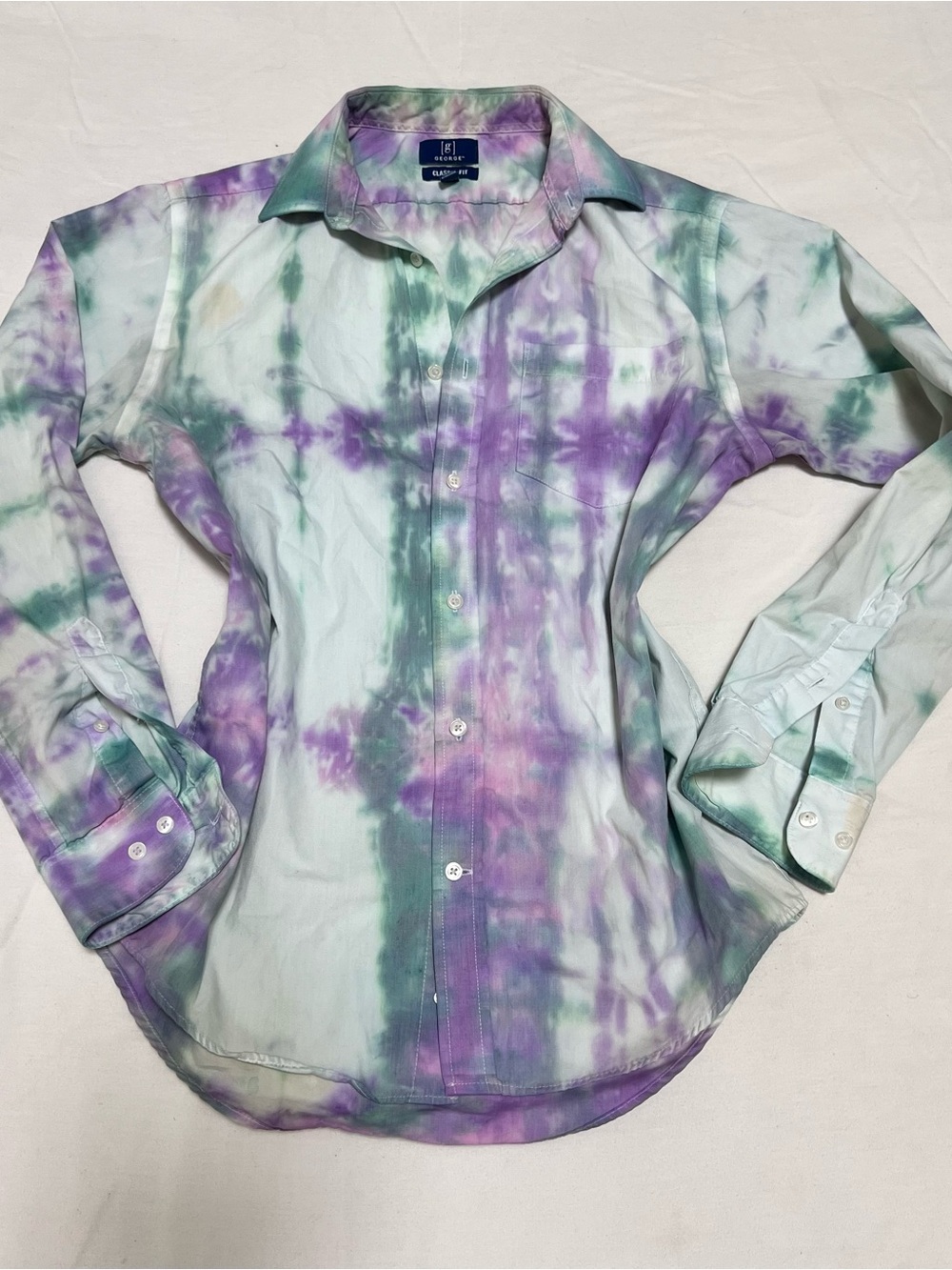 Tie-Dye Long Sleeve Button-Up Shirt - Purple & Green